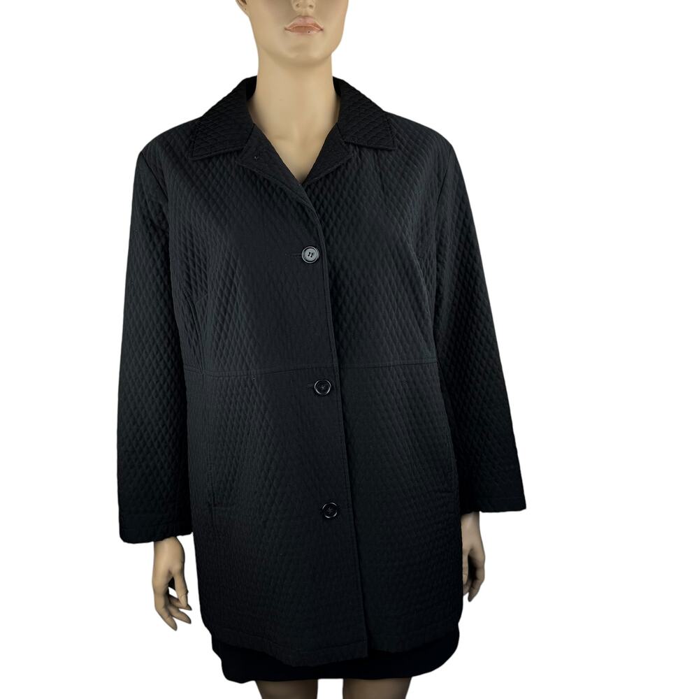 Gallery Woman Plus Black Quilted Long Sleeves Mid Length Collared Jacket Size 3X